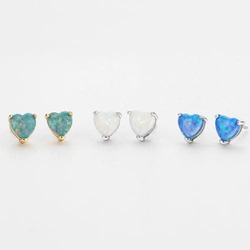 Michooyel Sterling Silver Heart-Shaped Opal Stud Earrings for Women