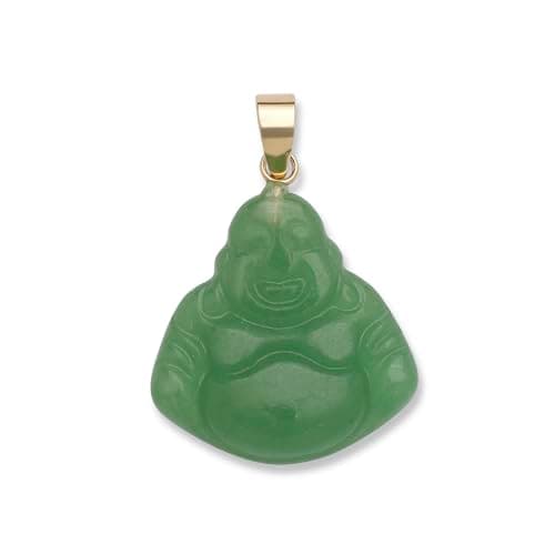 14k Yellow Gold Green & Lavender Jade Carved Buddha Pendant Necklace for Women