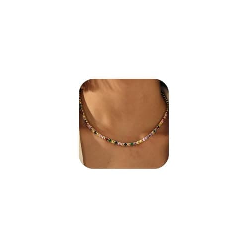 Episkeyk Women's 4mm 3A Cubic Zirconia Tennis Necklace, 14K Gold Plated Trends