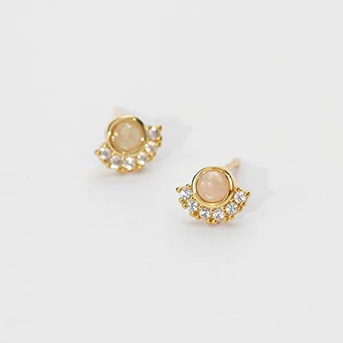 Michooyel Dainty Sterling Silver Opal Stud Earrings