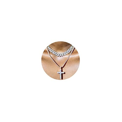 Iced Miami Cuban Link Cross Pendant Necklace for Men & Women