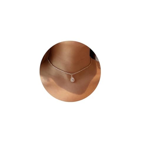 EFTOM Sparkly Gold/Faux Diamond Heart Choker Necklace for Women