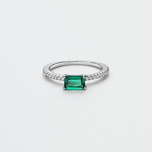 Michooyel S925 4x6mm Lab-created Emerald Engagement Ring for Women