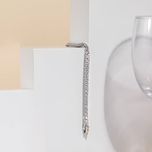 Mameloly Classic 3mm Cubic Zirconia Tennis Bracelet for Women Silver Round Charm