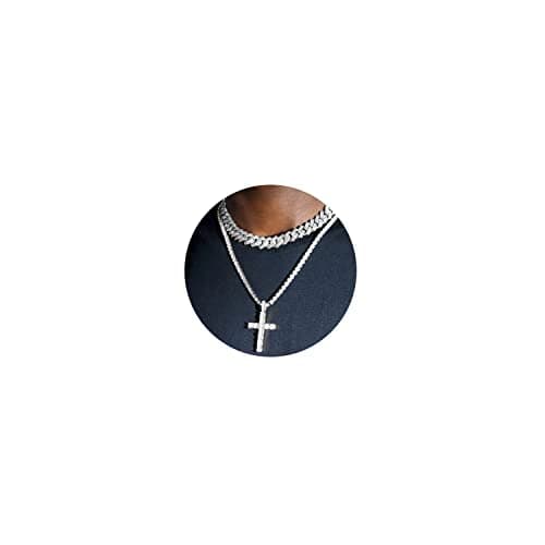 Iced Miami Cuban Link Cross Pendant Necklace for Men & Women