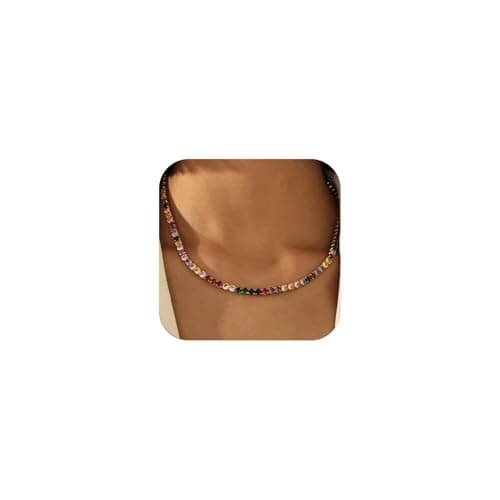 Episkeyk Women's 4mm 3A Cubic Zirconia Tennis Necklace, 14K Gold Plated Trends