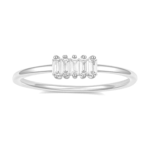 TIGRADE 14k Gold Plated 1.5mm Stacking Baguette CZ Ring Size 3-12 Women