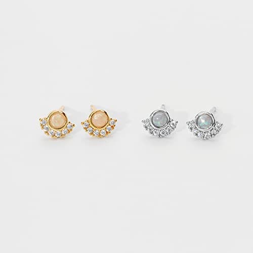 Michooyel Dainty Sterling Silver Opal Stud Earrings