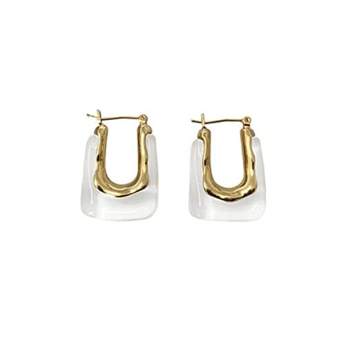 NORLSO Chunky Clear Retro U-Shaped Hoop Minimalist Square Resin Huggie Earrings