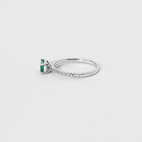 Michooyel S925 4x6mm Lab-created Emerald Engagement Ring for Women