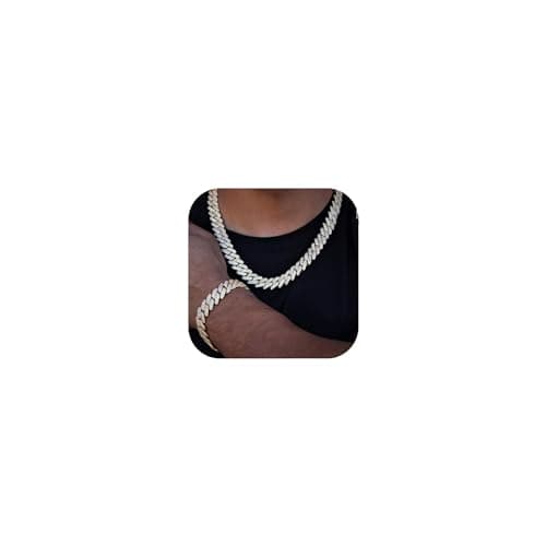 DIDISEE 2PCS Gold Silver Cuban Link Chain Diamond Necklace for Men & Women
