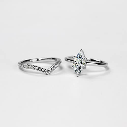 Michooyel S925 1.5ct Marquise Cut 2in1 Engagement & Wedding Rings for Women