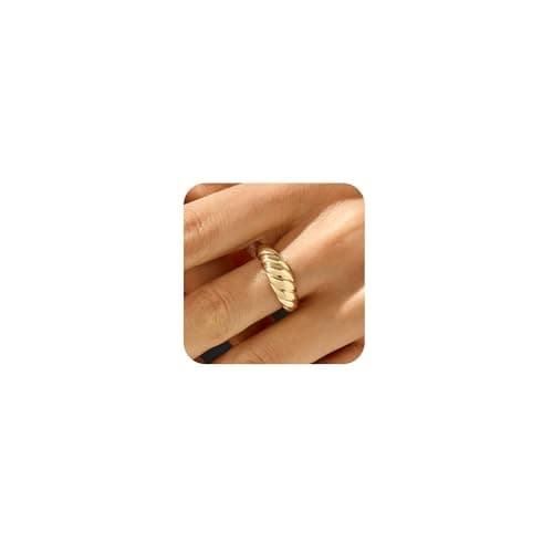 JINEAR 18K Gold Plated Croissant Braided Twisted Signet Ring for All Sizes