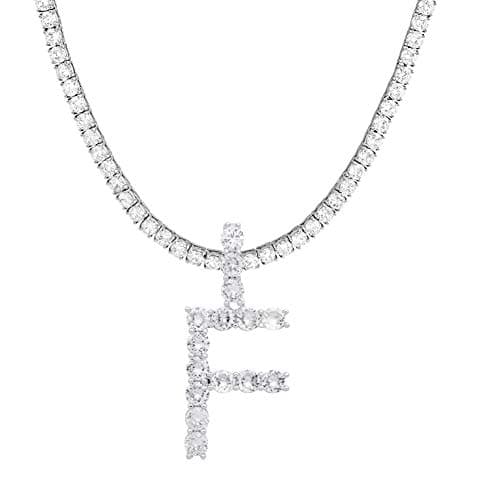 Jacruces Personalized Bling CZ Letter Necklace for Women Silver Tennis Chain