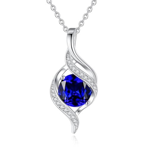 FANCIME Women's Round Cubic Zirconia Birthstone Necklace in Sterling Silver for Mom