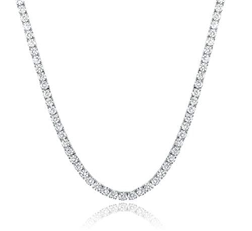 MDFUN 18K White Gold Plated Round Cubic Zirconia Tennis Necklace 14-24 inches