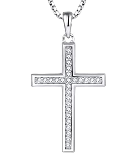 YL Sterling Silver Halo Pendant Cross Necklace for Women (0.79"-1.18")