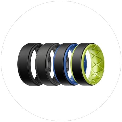 Egnaro Breathable Silicone Wedding Bands for Men - Multipack Step Edge