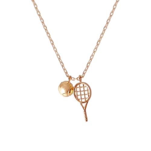 Omnzon 18K Gold Dipped Tennis Racket Necklace with Ball Charm