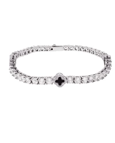 LuxeFlex 4mm Iced Out Four Leaf Tennis Bracelet, White Gold Plated, 5A Zircon Stones, Handmade Hip Hop Jewelry