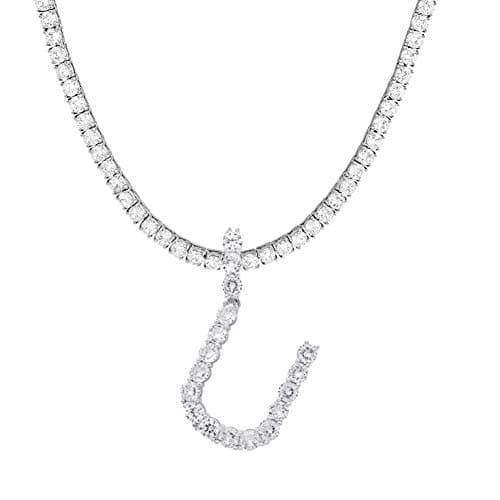 Jacruces Personalized Bling CZ Letter Necklace for Women Silver Tennis Chain