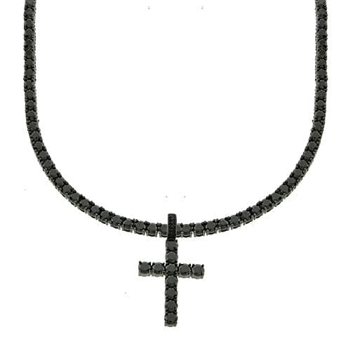 Bling Bling NY Men's Black Round Cut Cubic Zirconia Cross Pendant Necklace 16-24 inches