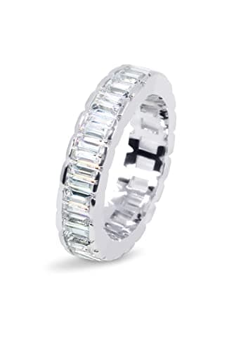 Savlano 18K White Gold Plated CZ Emerald Eternity Ring for All