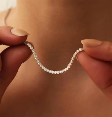 Yamberdoly Tennis Necklace for Women 14 Inches Silver Cubic Zirconia Chain