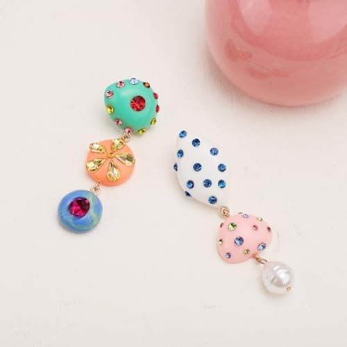 Mikovivi Vintage Asymmetrical Rhinestone Dangle Earrings for Women Boho Jewelry