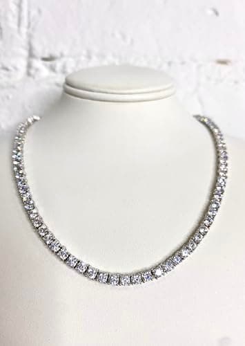 Snow Jewelers 18K Gold Plated White Gold Tennis Necklace, Cubic Zirconia 16 Inches