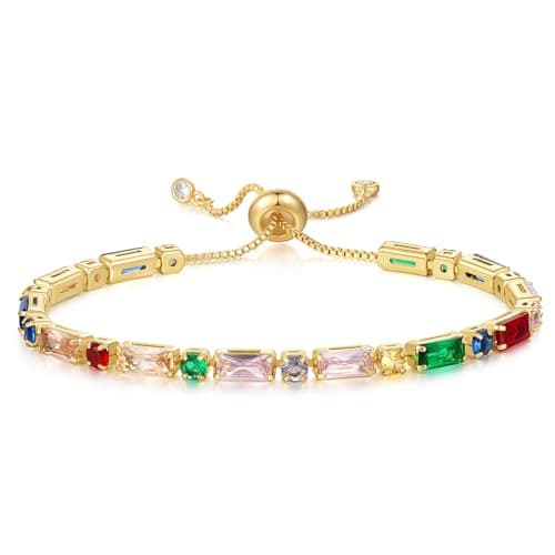 KissYan 14K Gold Plated Cubic Zirconia Adjustable Slider Tennis Bracelet