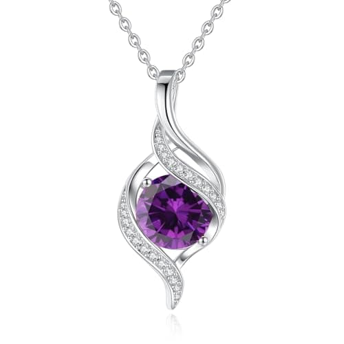 FANCIME Women's Round Cubic Zirconia Birthstone Necklace in Sterling Silver for Mom