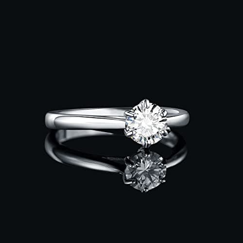 JewelryPalace Classic Round Cut Moissanite Solitaire Rings, 14K Gold Plated 925 Sterling Silver