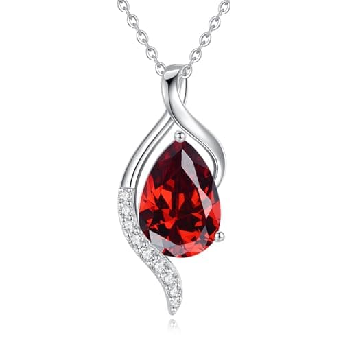 FANCIME Teardrop CZ Sterling Silver Birthstone Necklace for Women, 16+2" Inches, Gentle Love Gift for Mom