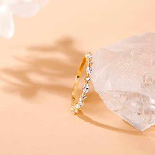 Thin Stacking Ring with Half Cubic Zirconia for Women