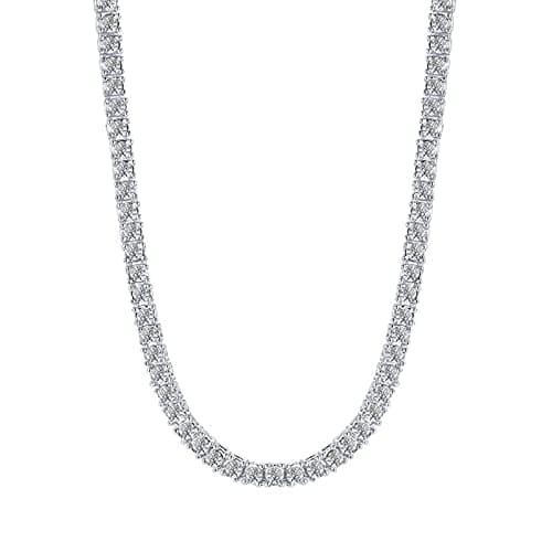 Silver Plated Mesnt Iced Out Tennis Chain Necklace CZ 5mm 46-61CM
