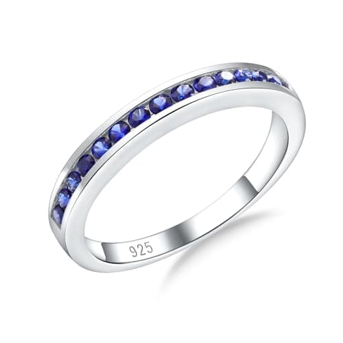 RANDES 925 Sterling Silver Moissanite Half Eternity Bands for All Sizes Sapphire/Emerald/Ruby/Diamond Cz Sizes 6-10