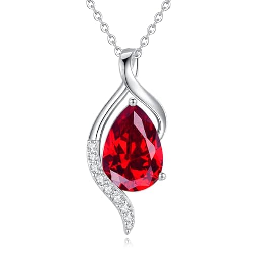 FANCIME Teardrop CZ Sterling Silver Birthstone Necklace for Women, 16+2" Inches, Gentle Love Gift for Mom