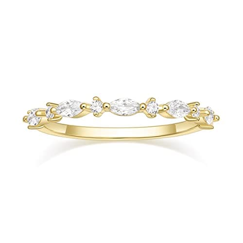 Thin Stacking Ring with Half Cubic Zirconia for Women