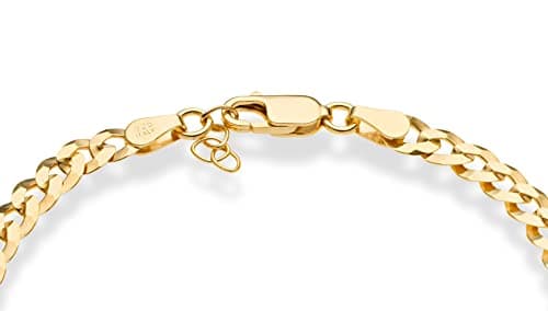 Miabella 18K Gold Over Sterling Silver 5mm Diamond-Cut Cuban Chain Bracelet, Made in Italy