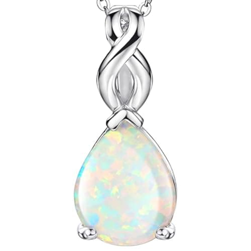 Michooyel Sterling Silver Teardrop Opal Infinity Pendant Necklace for Women