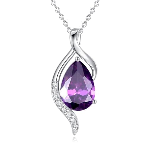 FANCIME Teardrop CZ Sterling Silver Birthstone Necklace for Women, 16+2" Inches, Gentle Love Gift for Mom