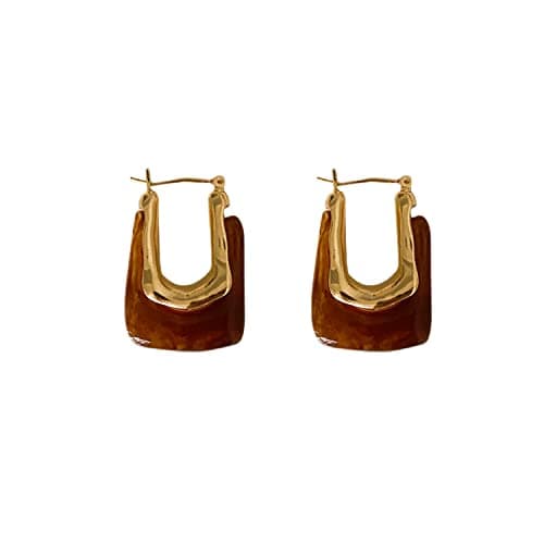 NORLSO Chunky Clear Retro U-Shaped Hoop Minimalist Square Resin Huggie Earrings