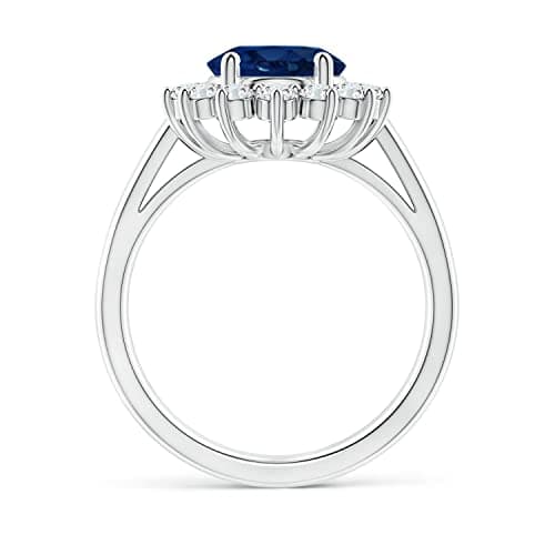 Angara Natural Blue Sapphire Diamond Halo Ring in 14K Gold/Platinum | Diana Inspired, Birthstone Gift for Her