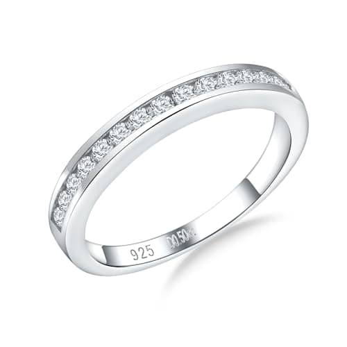 RANDES 925 Sterling Silver Moissanite Half Eternity Bands for All Sizes Sapphire/Emerald/Ruby/Diamond Cz Sizes 6-10