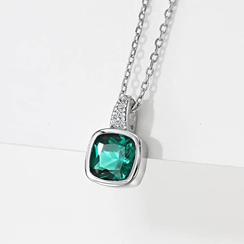 Michooyel Sterling Silver Emerald Cubic Zirconia Charm Pendant Necklace for Women