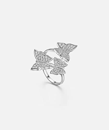 Michooyel S925 Cubic Zirconia Butterfly Adjustable Ring for Women