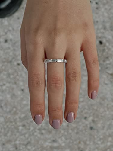 Michooyel S925 Cubic Zirconia Stacking Ring for Women Sterling Silver Eternity Band