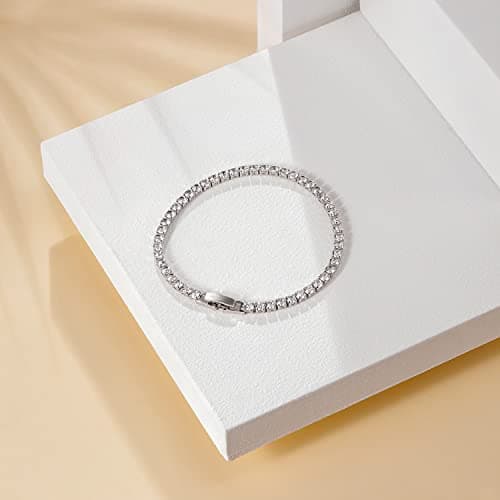 Mameloly Classic 3mm Cubic Zirconia Tennis Bracelet for Women Silver Round Charm