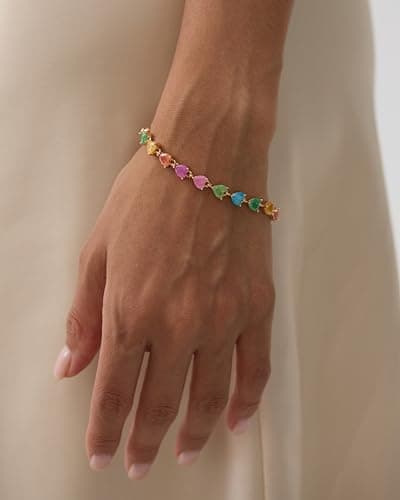Michooyel 18K Gold Plated Rainbow Cubic Zirconia Heart Bracelet for Women